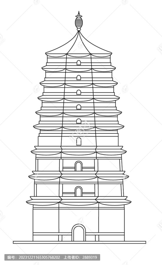 手绘建筑正定凌霄塔线稿