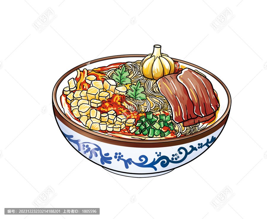 西安牛羊肉泡饃插畫