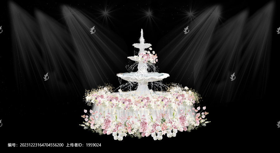 婚礼小造景白粉色喷泉婚礼效果图