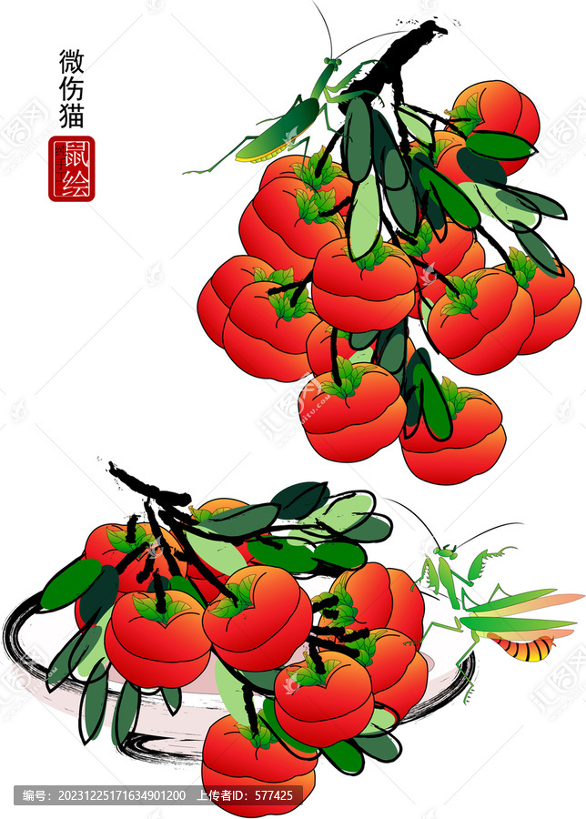 國畫事事如意矢量圖