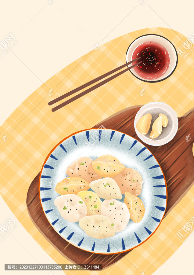 中式美食餃子插畫
