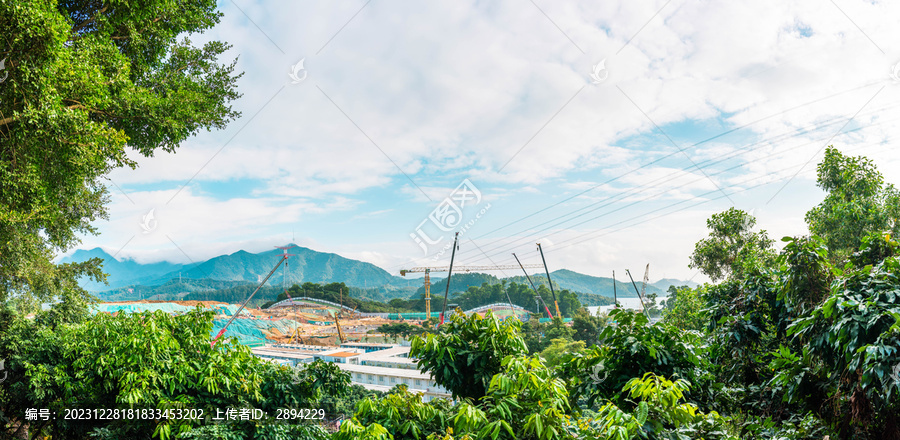 深圳水库工地塔吊全景图