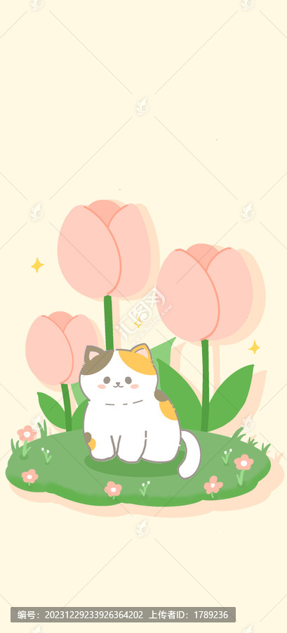 猫与郁金香插画