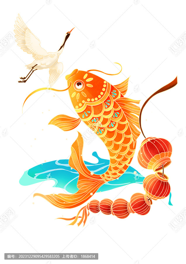 新年錦鯉場景插畫