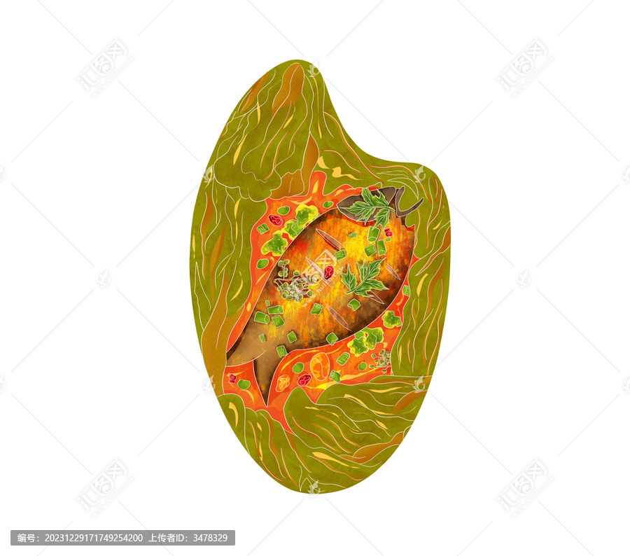 大米酸菜魚手繪元素節(jié)氣插畫