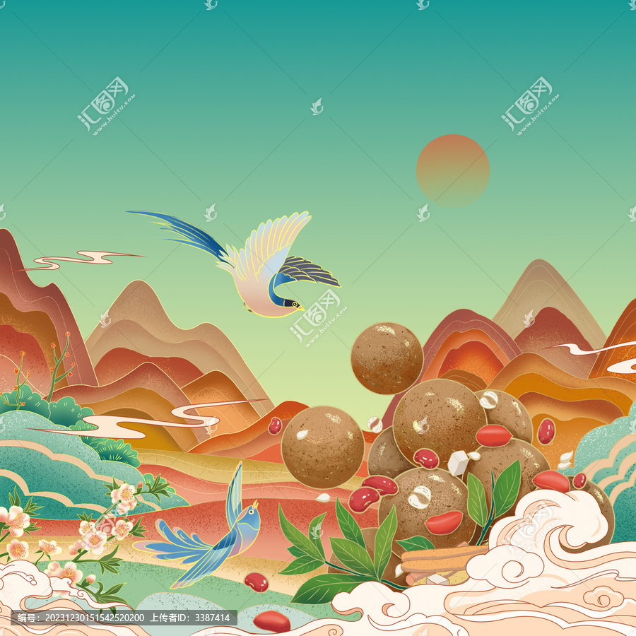 國風(fēng)紅豆薏米丸手繪插畫