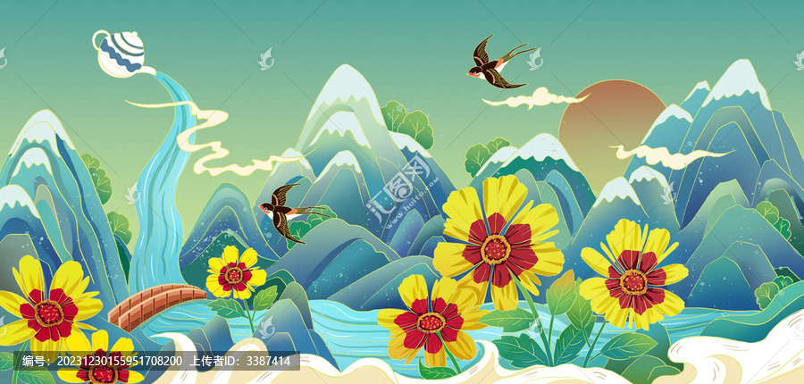 國(guó)風(fēng)昆侖雪菊手繪插畫(huà)