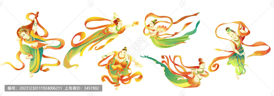 國(guó)潮風(fēng)敦煌飛天人物素材插畫(huà)
