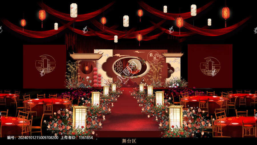 紅色中式婚禮舞臺(tái)