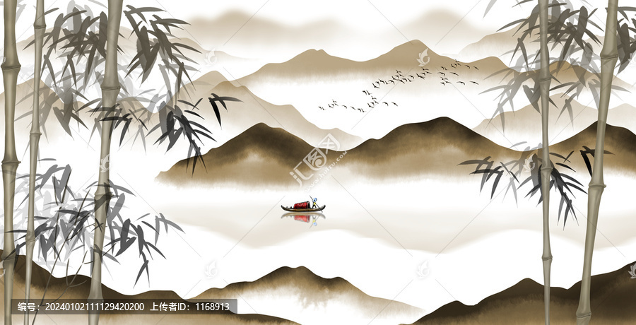 中式竹子山水畫