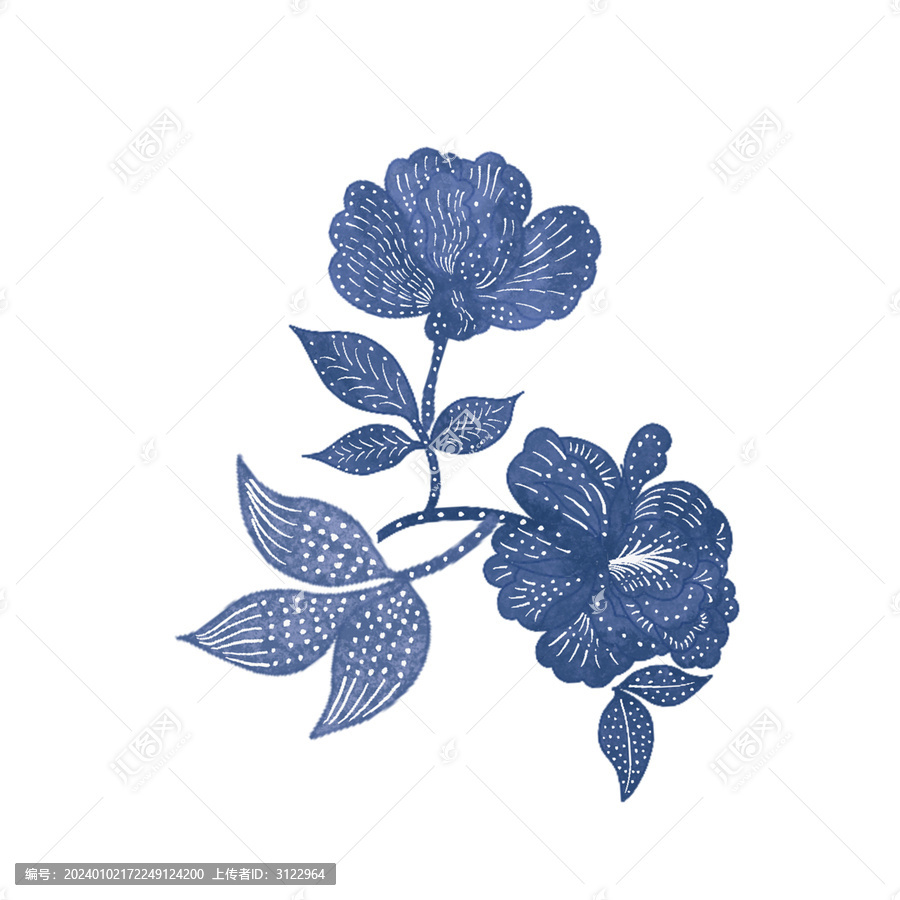 水彩簡約古典藍(lán)色花紋免扣素材