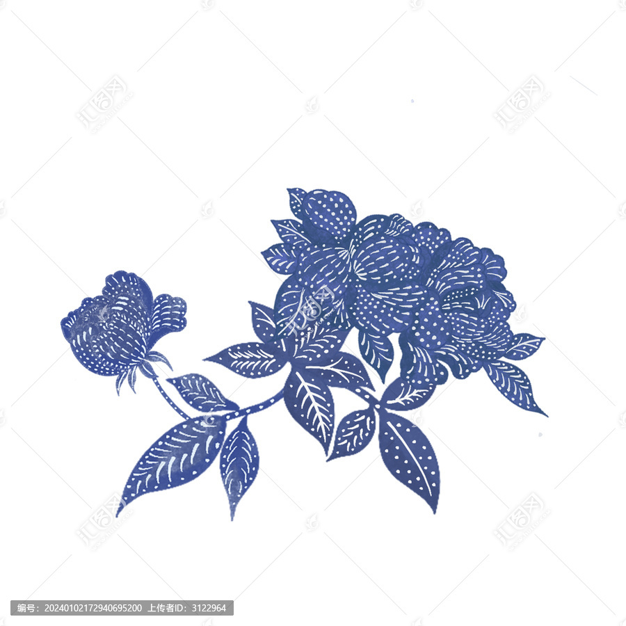 水彩簡約古典藍(lán)色花紋免扣素材