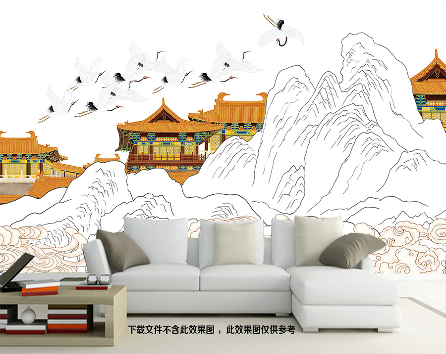 高端樓閣山水背景墻