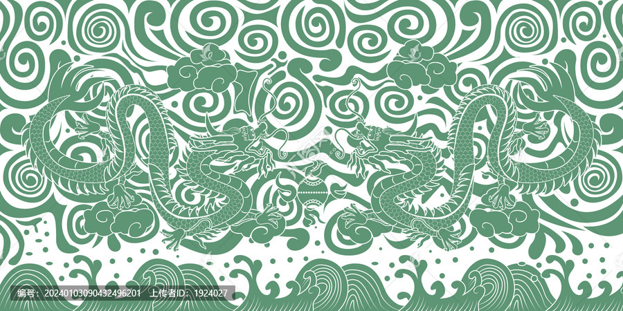 二龍戲珠中國(guó)風(fēng)浮雕吉祥圖案矢量