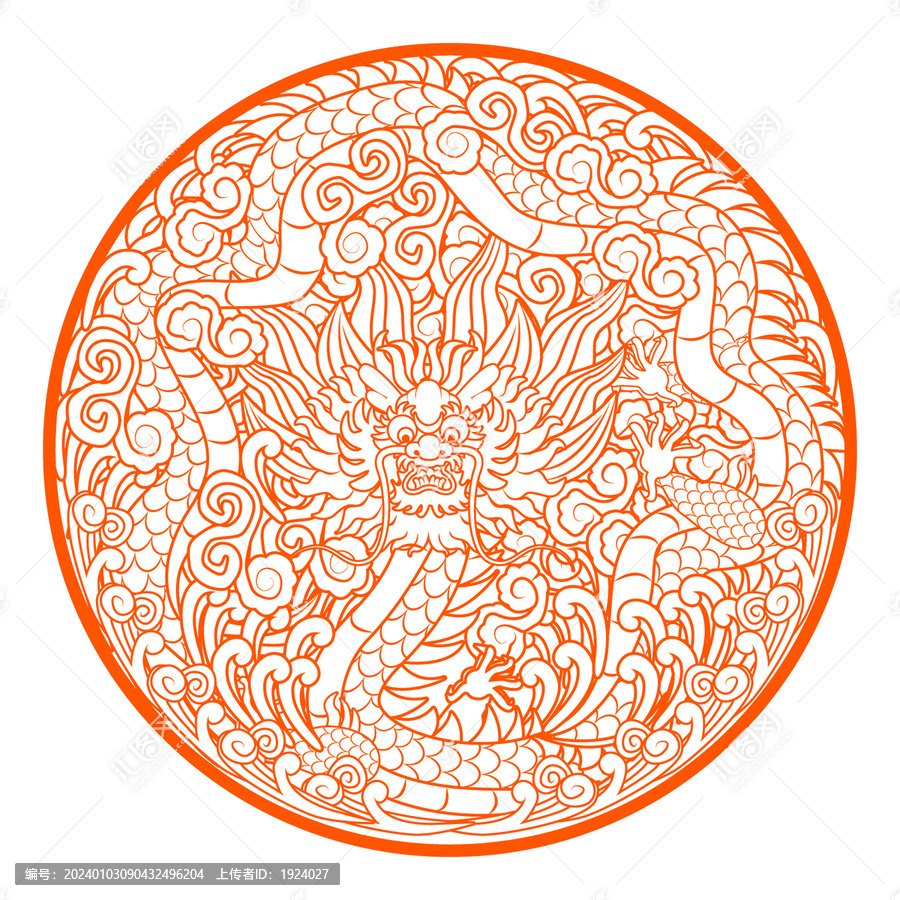 中國龍吉祥圖案浮雕紋理矢量插畫