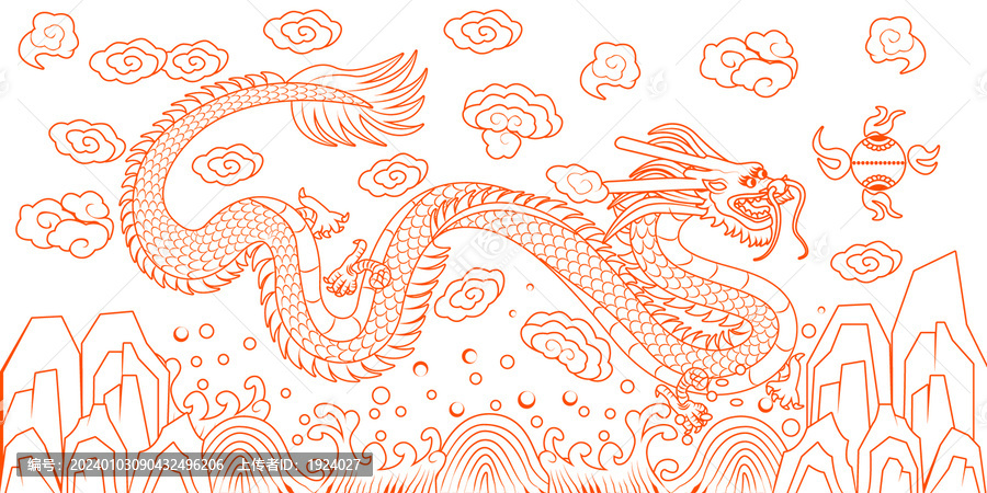 中國龍浮雕傳統(tǒng)圖案矢量插畫