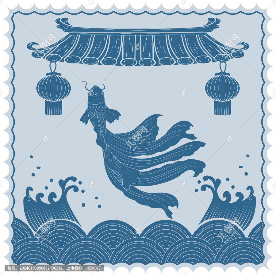 魚躍龍門中式紋樣吉祥圖案