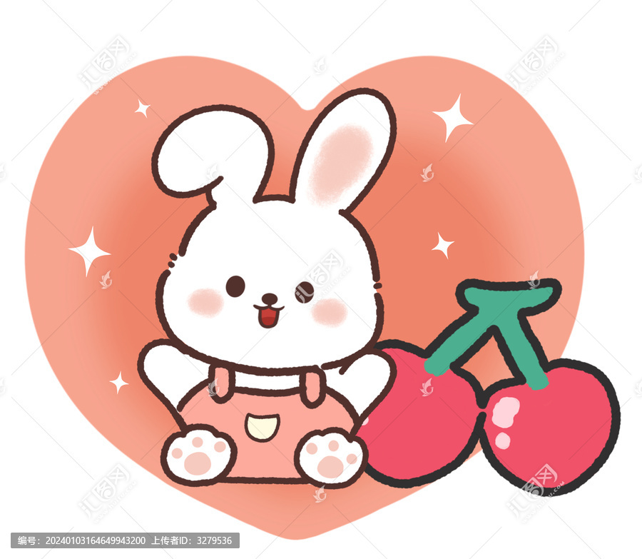 卡通兔子愛心櫻桃印花圖案