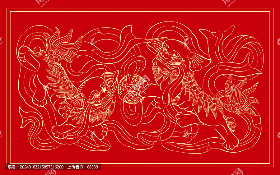 雙獅戲球吉祥紋樣