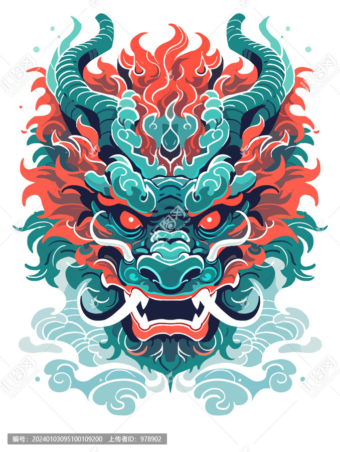 國(guó)潮龍頭矢量插畫(huà)