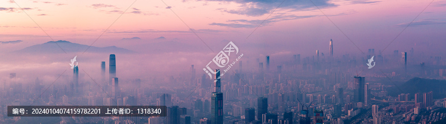 深圳高楼大厦航拍平流雾全景图