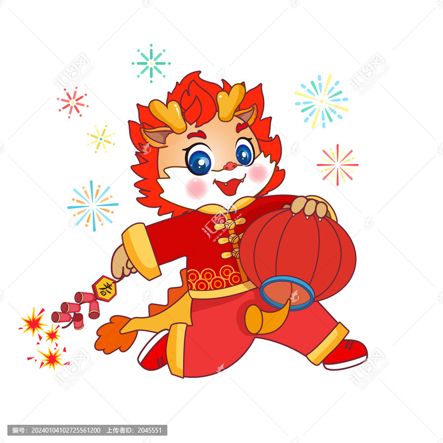 2024春節(jié)龍年卡通龍放炮竹
