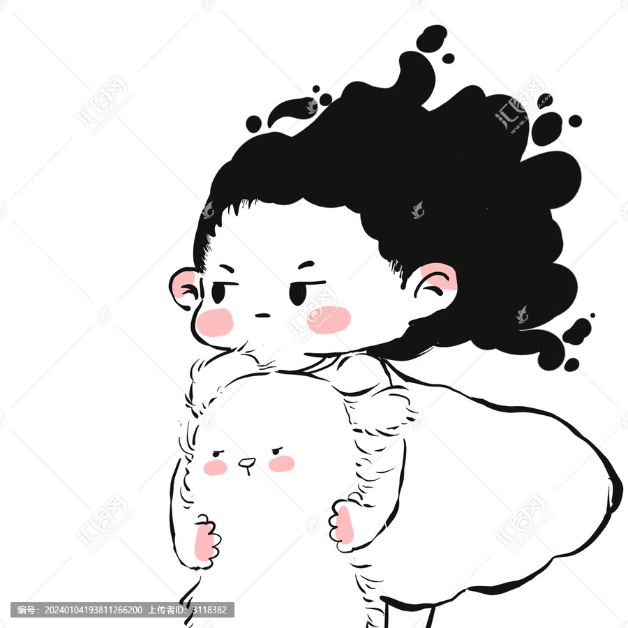 卡通線條黑白女孩