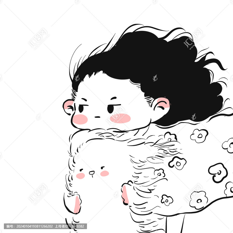 卡通黑白狗狗女孩