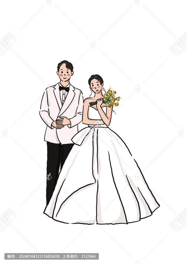 白色婚禮夫婦手繪免扣素材