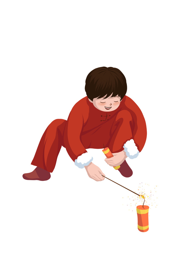 放鞭炮的可愛小男孩