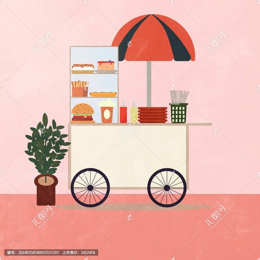 矢量插畫甜品速食車
