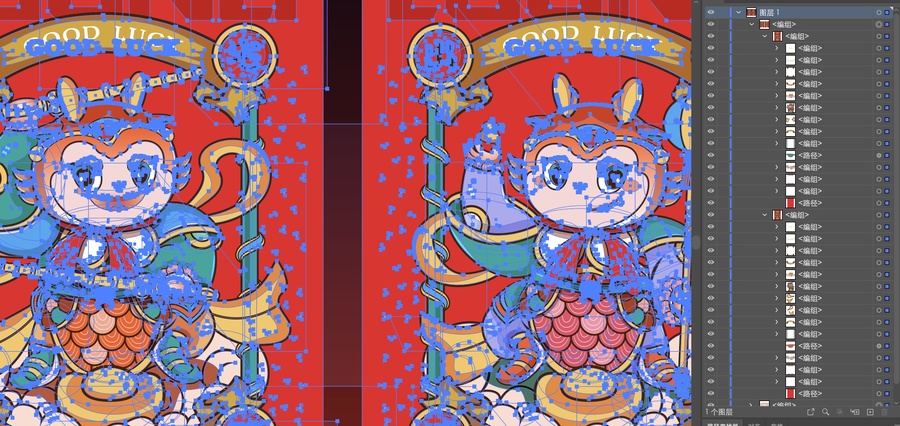 龍年門神卡通形象矢量國潮插畫