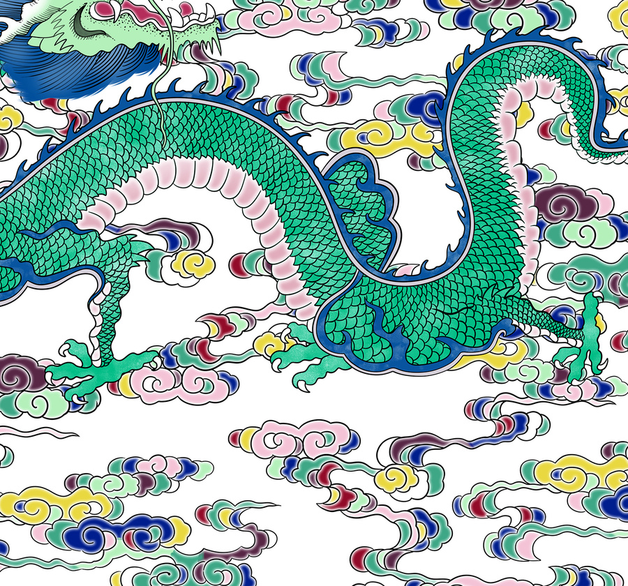 分層無縫拼接云紋雙龍圖