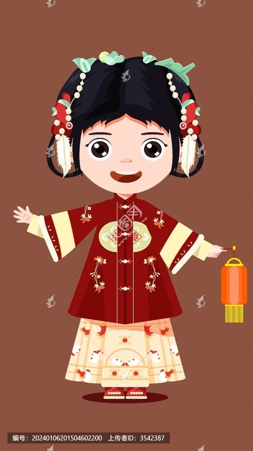 那燈籠紅色漢服喜慶卡通女孩形象