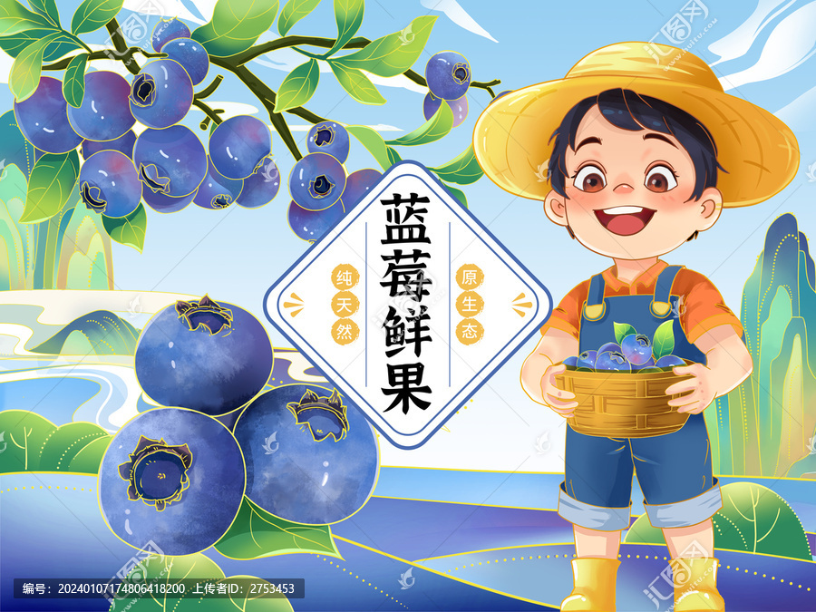 手繪藍(lán)莓包裝插畫