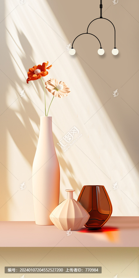 小清新花卉抽象花瓶玄關(guān)裝飾畫