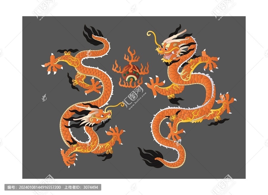 中國傳統(tǒng)圖案二龍戲珠矢量圖