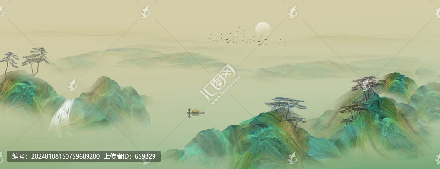 新中式國潮山水背景墻