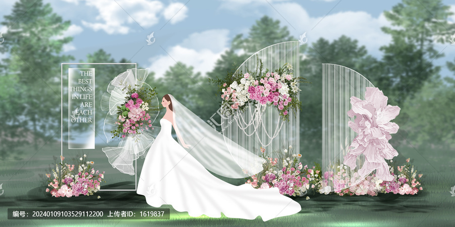 戶外白粉色婚禮效果圖