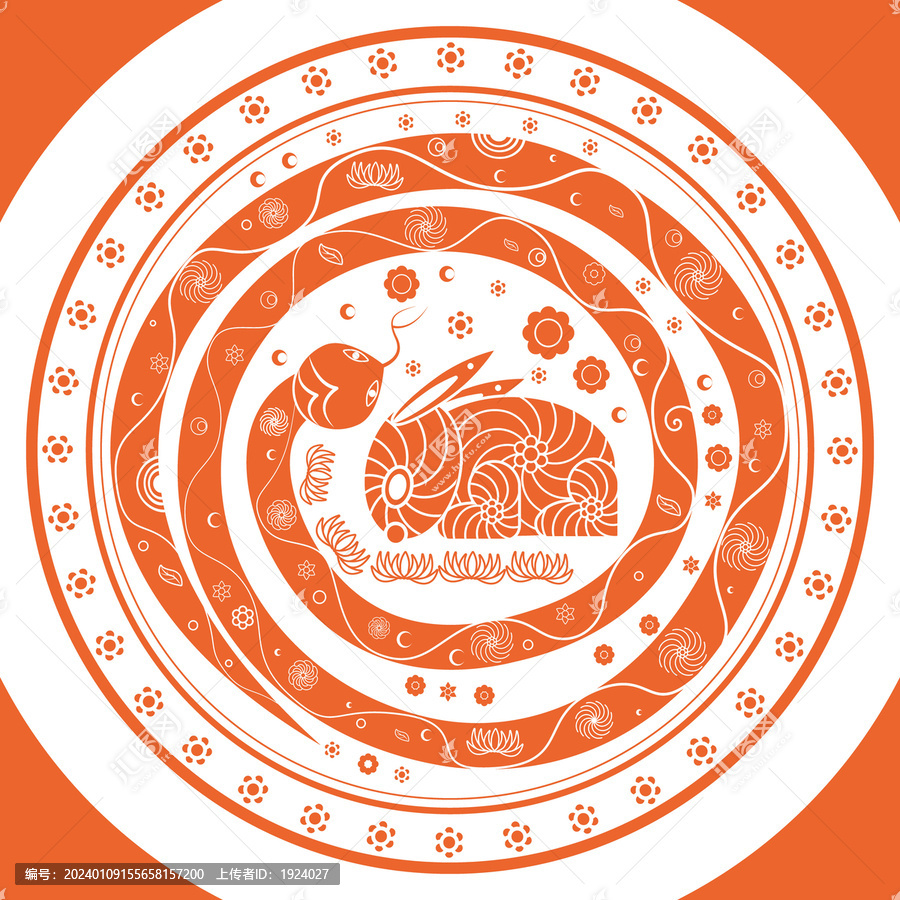 蛇盤兔傳統(tǒng)元素紋樣紋理矢量插畫