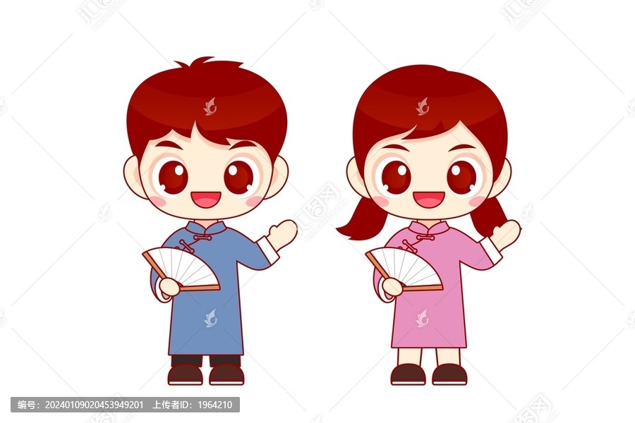 卡通中式長(zhǎng)衫旗袍人物