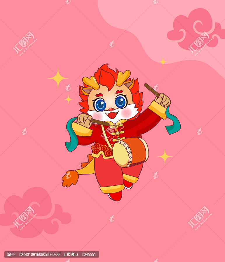 春節(jié)新年卡通龍IP吉祥物腰鼓