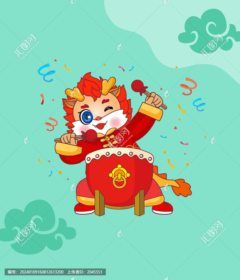 春節(jié)新年卡通龍IP吉祥物中國鼓