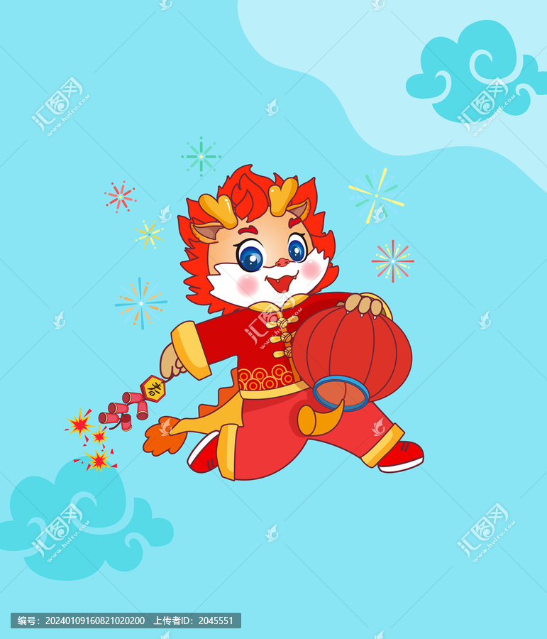 春節(jié)新年卡通龍IP吉祥物放炮仗