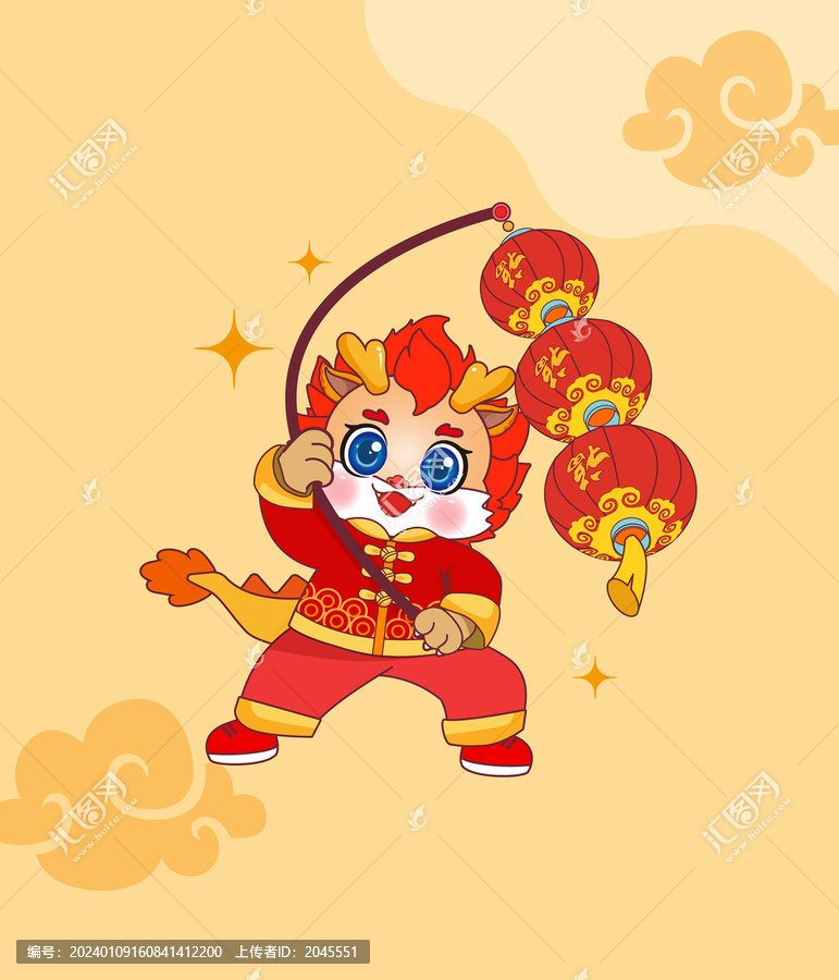 春節(jié)新年卡通龍IP吉祥物挑燈籠