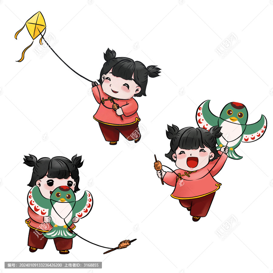 放風(fēng)箏的胖乎乎小女孩
