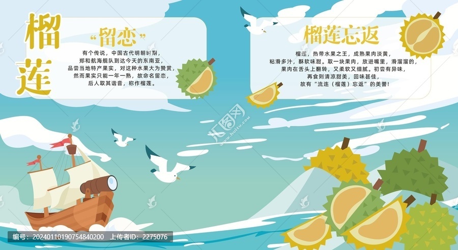 榴蓮插畫手繪水果卡通榴蓮包裝