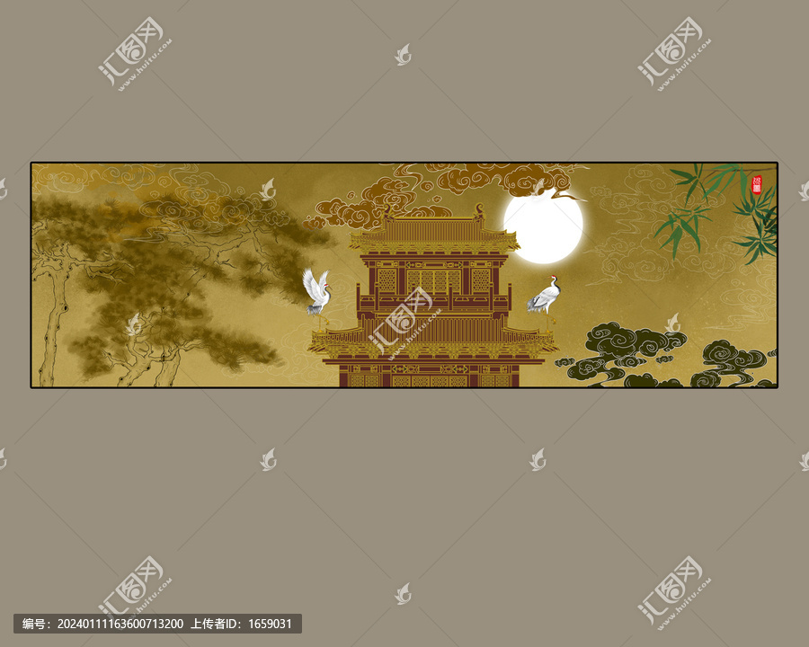 新中式樓閣裝飾畫