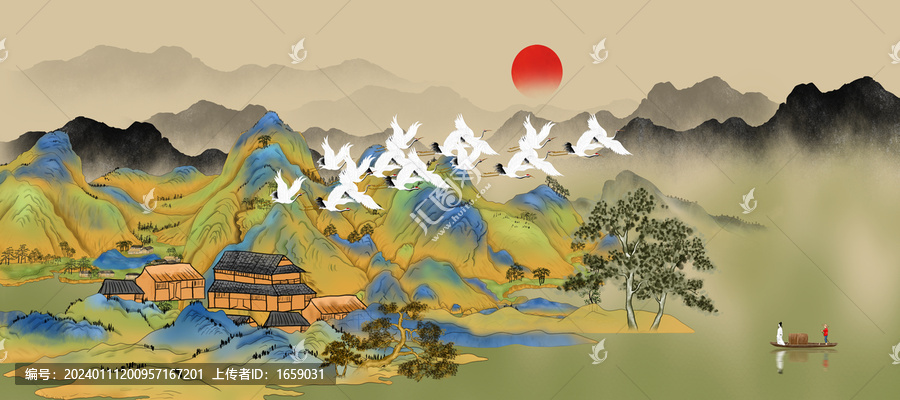 高端青綠山水插畫(huà)