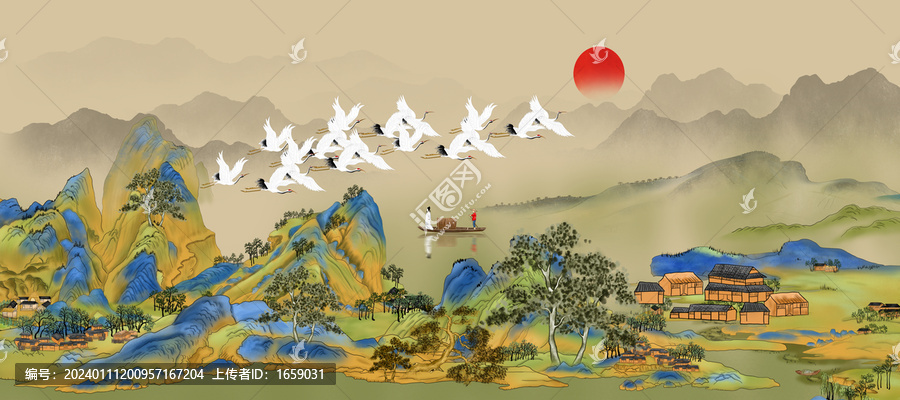 高端國(guó)潮山水背景墻